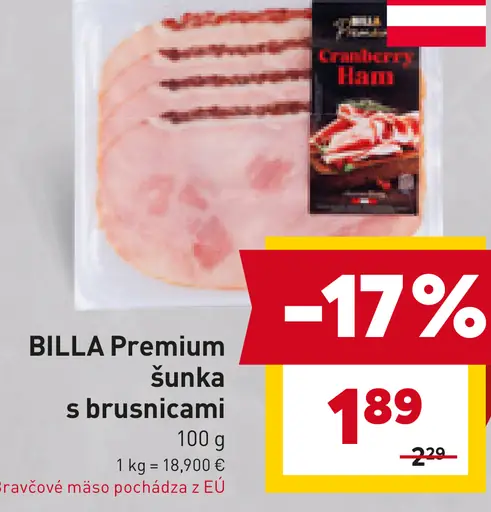 BILLA Premium šunka s brusnicami