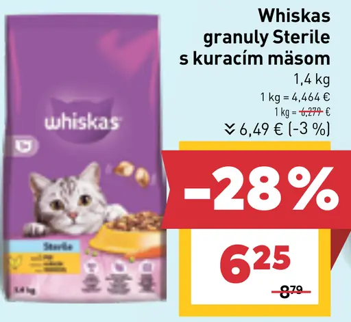 Whiskas granuly Sterile s kuracím mäsom