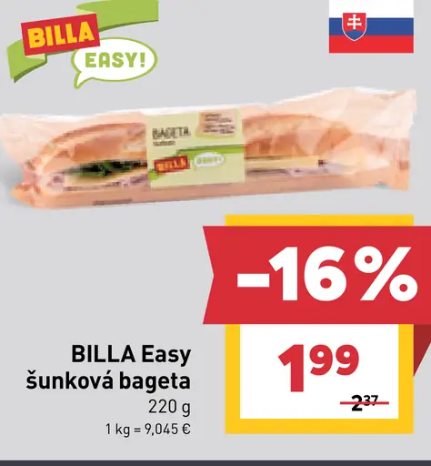 BILLA Easy Šunková bageta