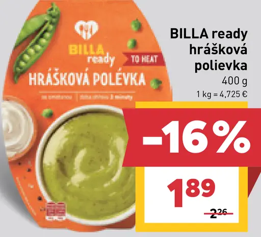 BILLA ready hrášková polievka