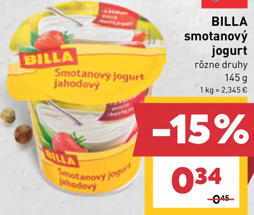 BILLA smotanový jogurt jahodový