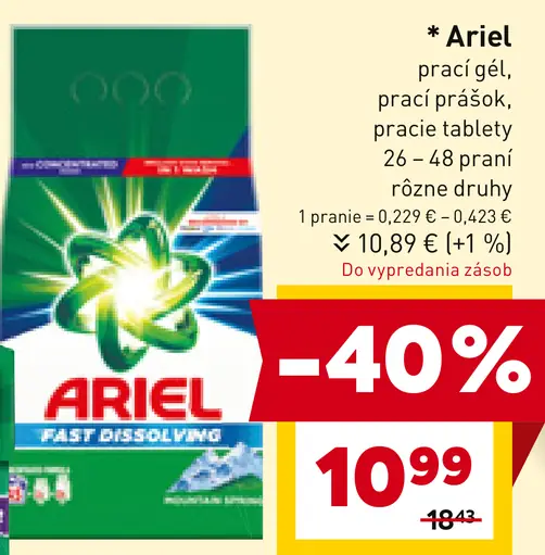 Ariel prací gél, prací prášok, pracie tablety 26 - 48 prania