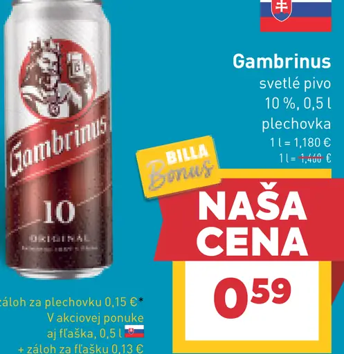 Gambrinus svetlé pivo plechovka