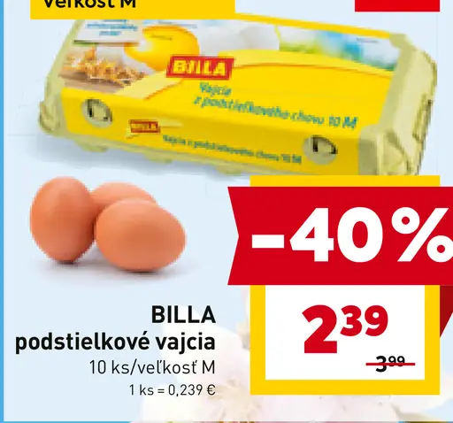 BILLA podstielkové vajcia Veľkosť M