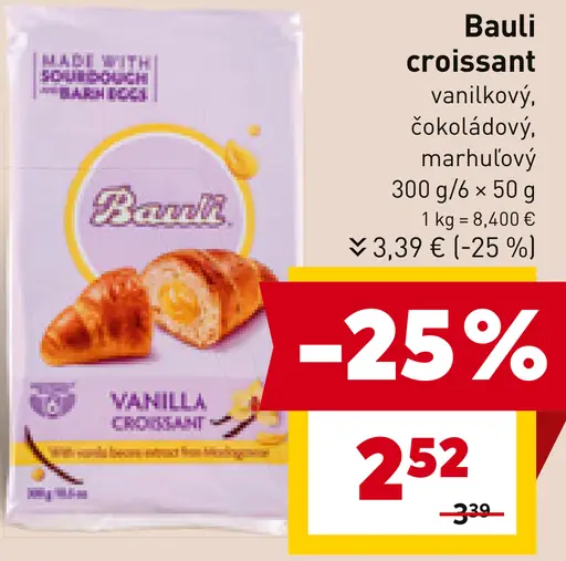 Bauli croissant vanilka, čokoláda, marhuľa