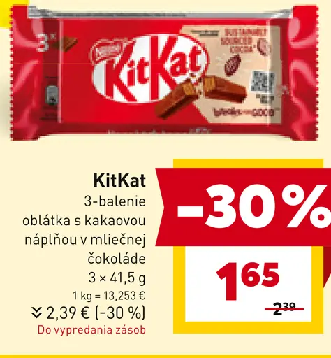 KitKat čokoládová oblátka 3-balenie