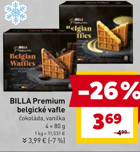 BILLA Premium belgické wafle čokoláda, vanilka