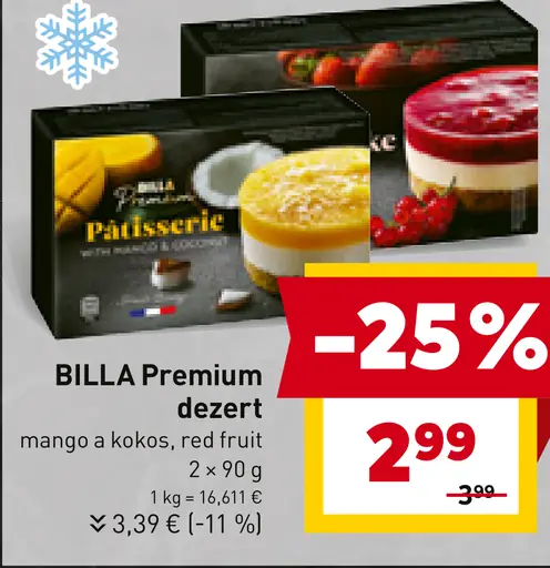 BILLA Premium dezert mango a kokos, red fruit