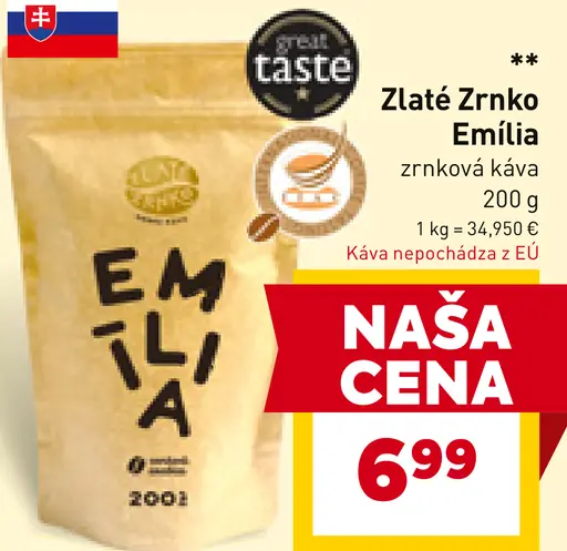 Zlaté Zrnko Emilia zrnková káva