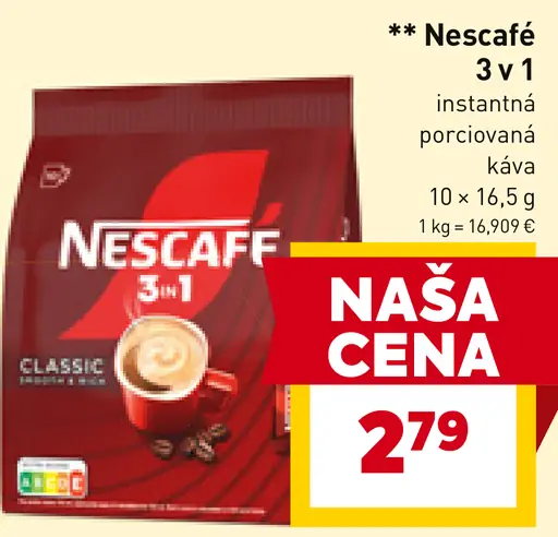 Nescafé 3 v 1 instantná porciovaná káva