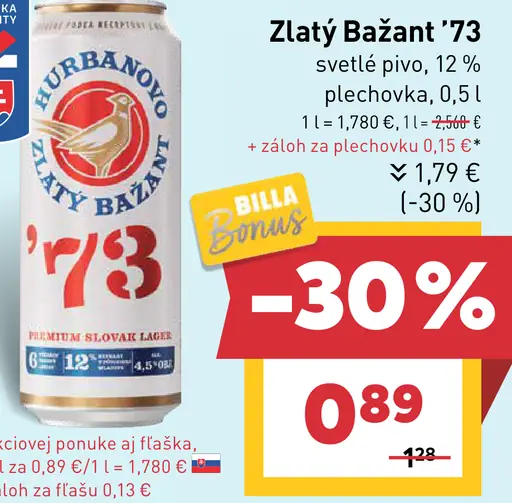 Zlatý Bažant 12% pivo svetlý ležiak