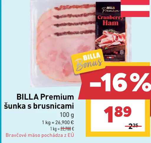 Billa Premium šunka s brusnicami