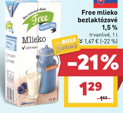 Free mlieko bezlaktózové 1,5%