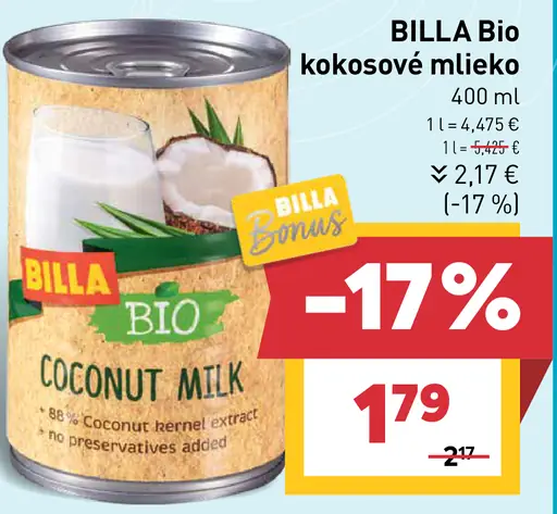 BILLA Bio kokosové mlieko