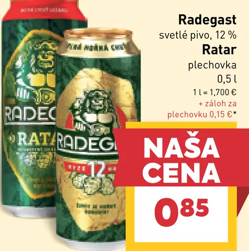 Radegast Ratar pivo ležiak svetlý plechovka