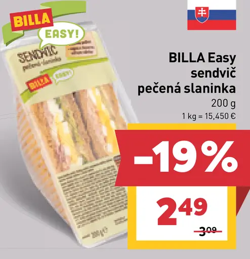 BILLA Easy sendvič pečená slaninka