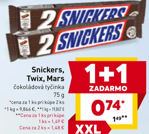 Snickers, Twix, Mars čokoládová tyčinka