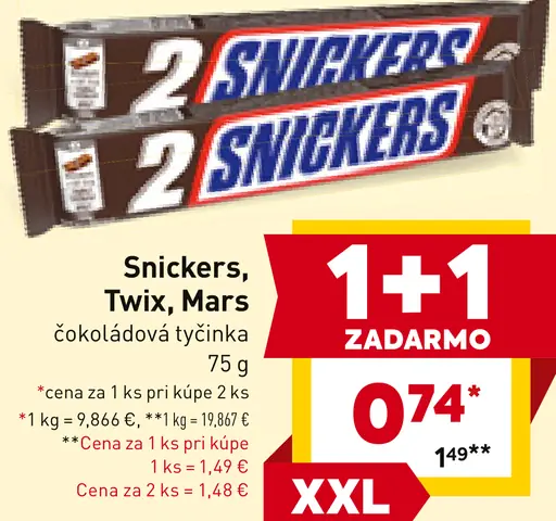 Snickers, Twix, Mars čokoládová tyčinka