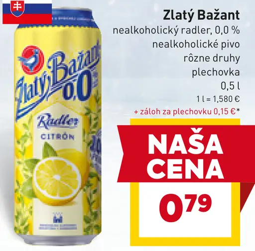 Zlatý Bažant nealkoholický radler citrón