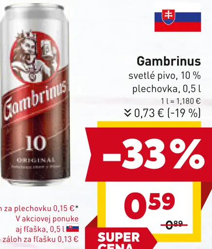 Gambrinus Svetlé pivo 10 % plechovka