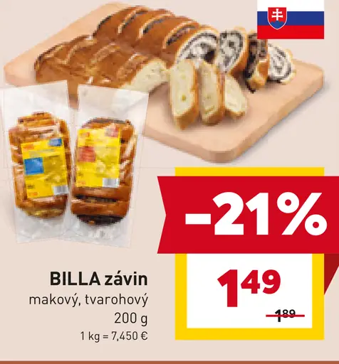 BILLA závin makový, tvarohový