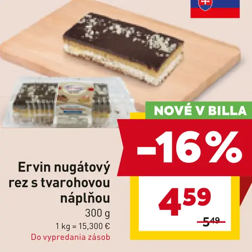 Ervin nugátový rez s tvarohovou náplňou