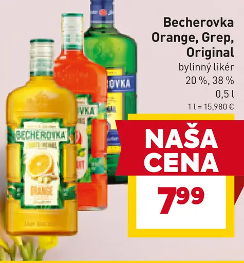 Becherovka bylinkový likér Orange, Grep, Originál