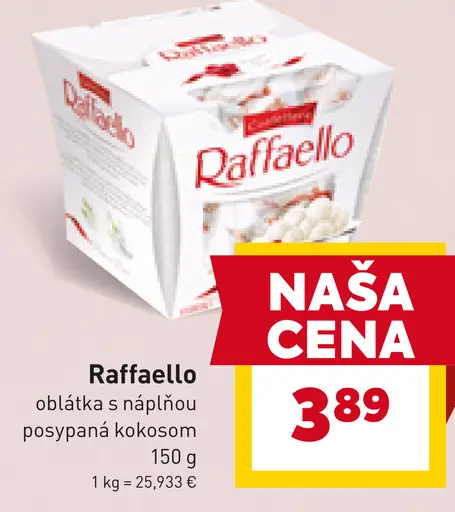Raffaello oblátka s náplňou posypaná kokosom