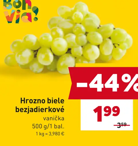 Hrozno biele bezjaderkové vanička