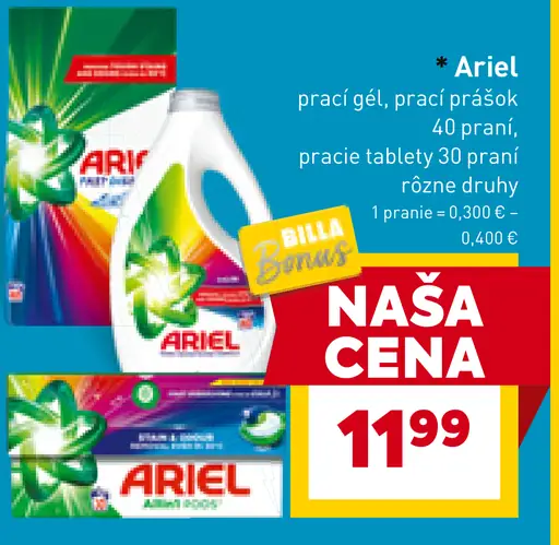 Ariel prací gél, prášok, pracie tablety