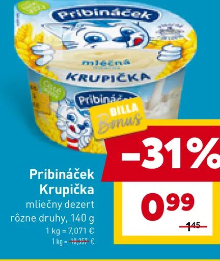 Pribináček Krupička mliečny dezert
