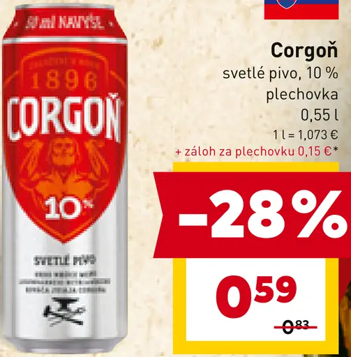 Corgoň 10% svetlé výčapné pivo plechovka