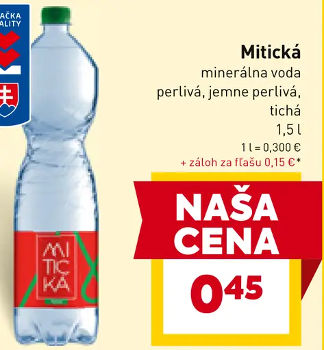Mitická minerálna voda perlivá, jemne perlivá, tichá