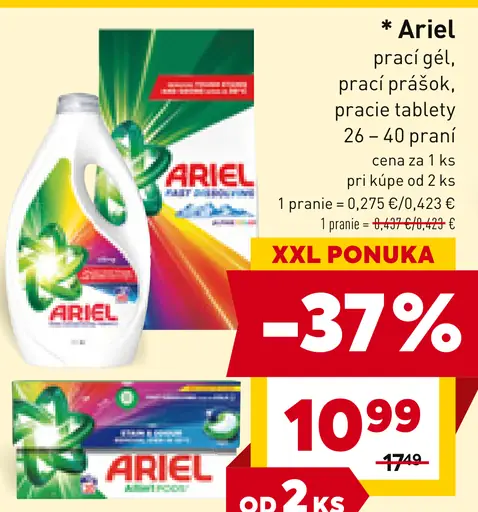 Ariel prací gél, prášok, pracie tablety