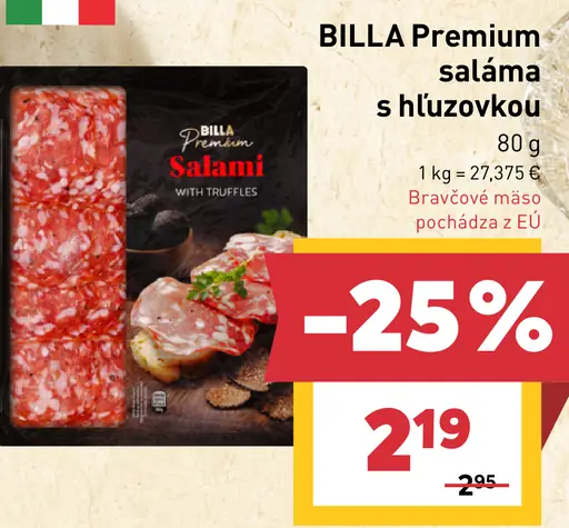 BILLA Premium saláma s hľuzovkou