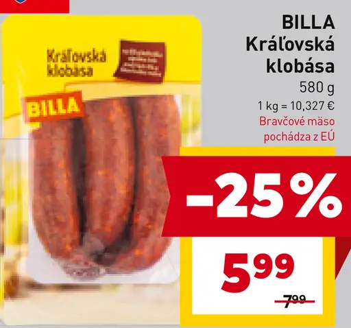 BILLA Kráľovská klobása