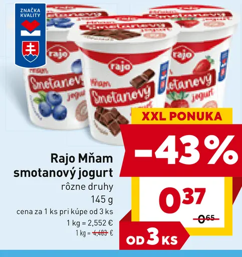 Rajo Bezlaktózový smotanový jogurt