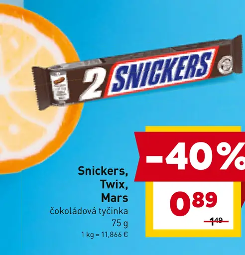 Snickers, Twix, Mars čokoládová tyčinka