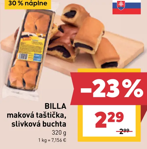 BILLA maková taštička, slivková buchta