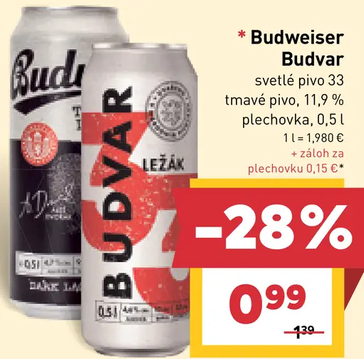 Budweiser Budvar svetlé pivo, tmavé pivo