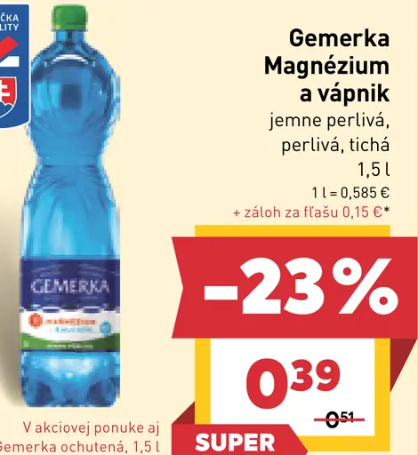 Gemerka Magnézium + vápnik prírodná minerálna voda perlivá
