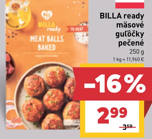 BILLA ready mäsové guľôčky pečené