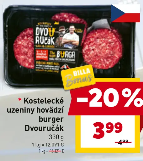 Kostelecké uzeniny hovädzí burger Dvouručák