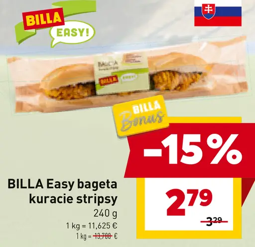 BILLA Easy bageta kuracie stripsy
