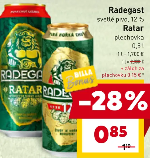 Radegast svetlé pivo 12% Ratar plechovka