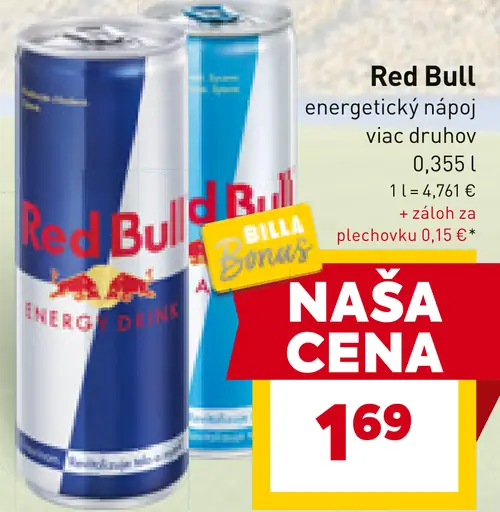 Red Bull plechovka energetický nápoj rôzne druhy
