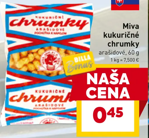 Miva kukuričné chrumky arašídové