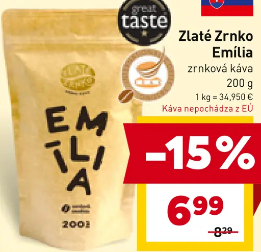 Zlaté Zrnko Emilia zrnková káva