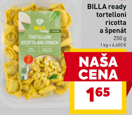 BILLA ready tortelloni ricotta a špenát