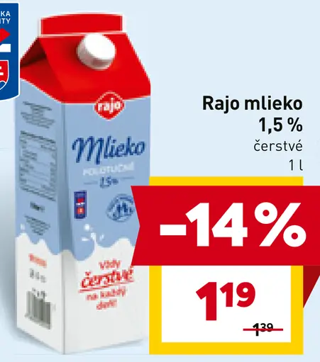 Rajo čerstvé mlieko 1,5 %